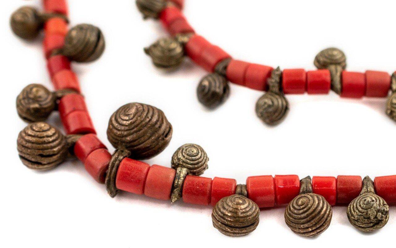 The Bead Chest Old Yoruba Brass Bell Necklace 11mm Nigeria African Mixed Large Hole 31 Inch Strand Handmade